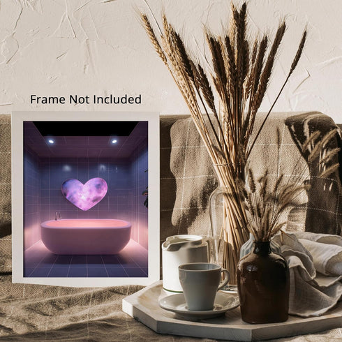 Posterizer 1 pcs-dreamy pink and purple bathroom with heart light-Bathroom Restroom Art-Gift for Men Women Teens- Bathroom, restroom Decor- unfram...